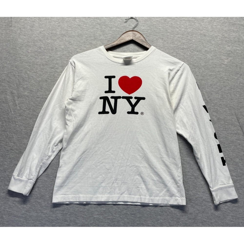 I Love New York Shirt Unisex Kids Large (14/16) White Graphic Print Logo Cotton
